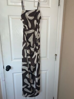 4/$30 Neutral Abstract Print Maxi Dress with Spaghetti Straps
